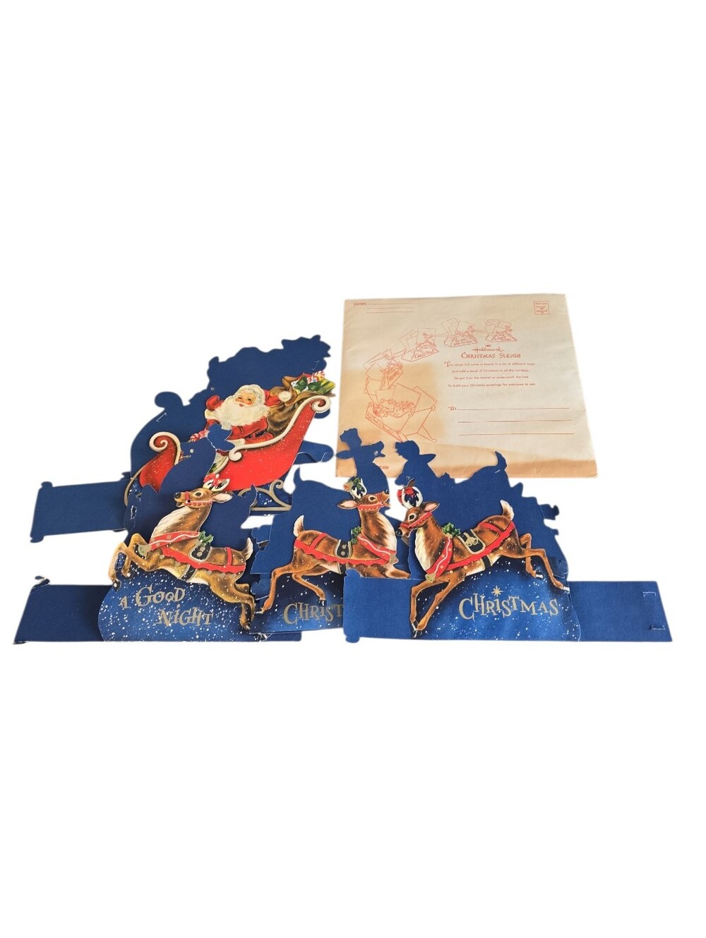 VTG 1954 Hallmark Christmas Sleigh Card Holder 4 pc Die Cut MISSING 1 READ